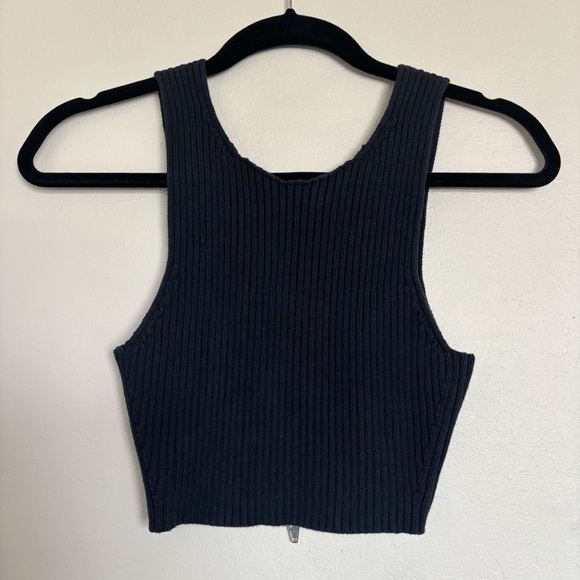 T by Alexander Wang Cotton Rib Knit Two-Way Zip Cropped Tank Size Small Stretch - Picture 5 of 11